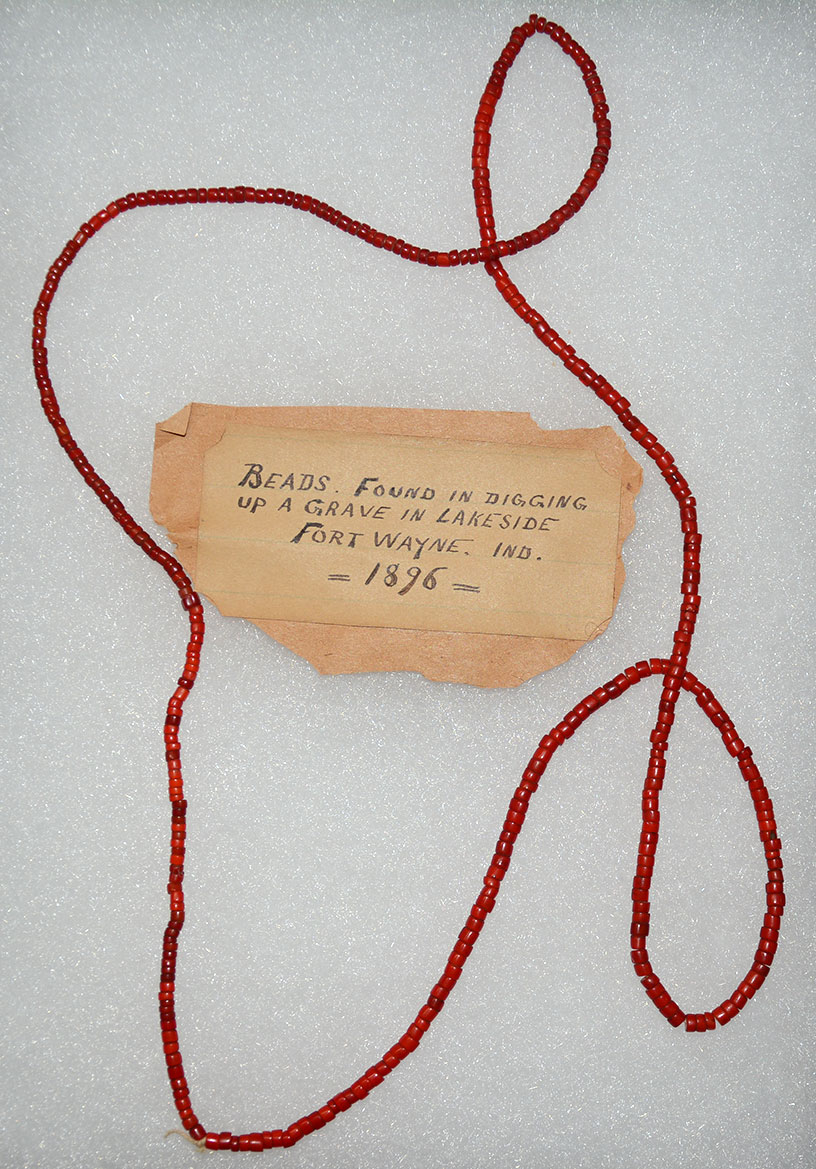 DELICATE NECKLACE OF INDIAN TRADE RED BEADS FOUND AT FORT WAYNE, IND., 1896