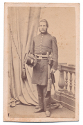 FULL STANDING CDV OF UNIDENTIFIED OFFICER WITH DRESS HAT
