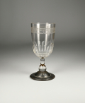 C1850-1880 BLOWN & ENGRAVED SANDWICH GLASS CELERY VASE WITH GREEK KEY DESIGN