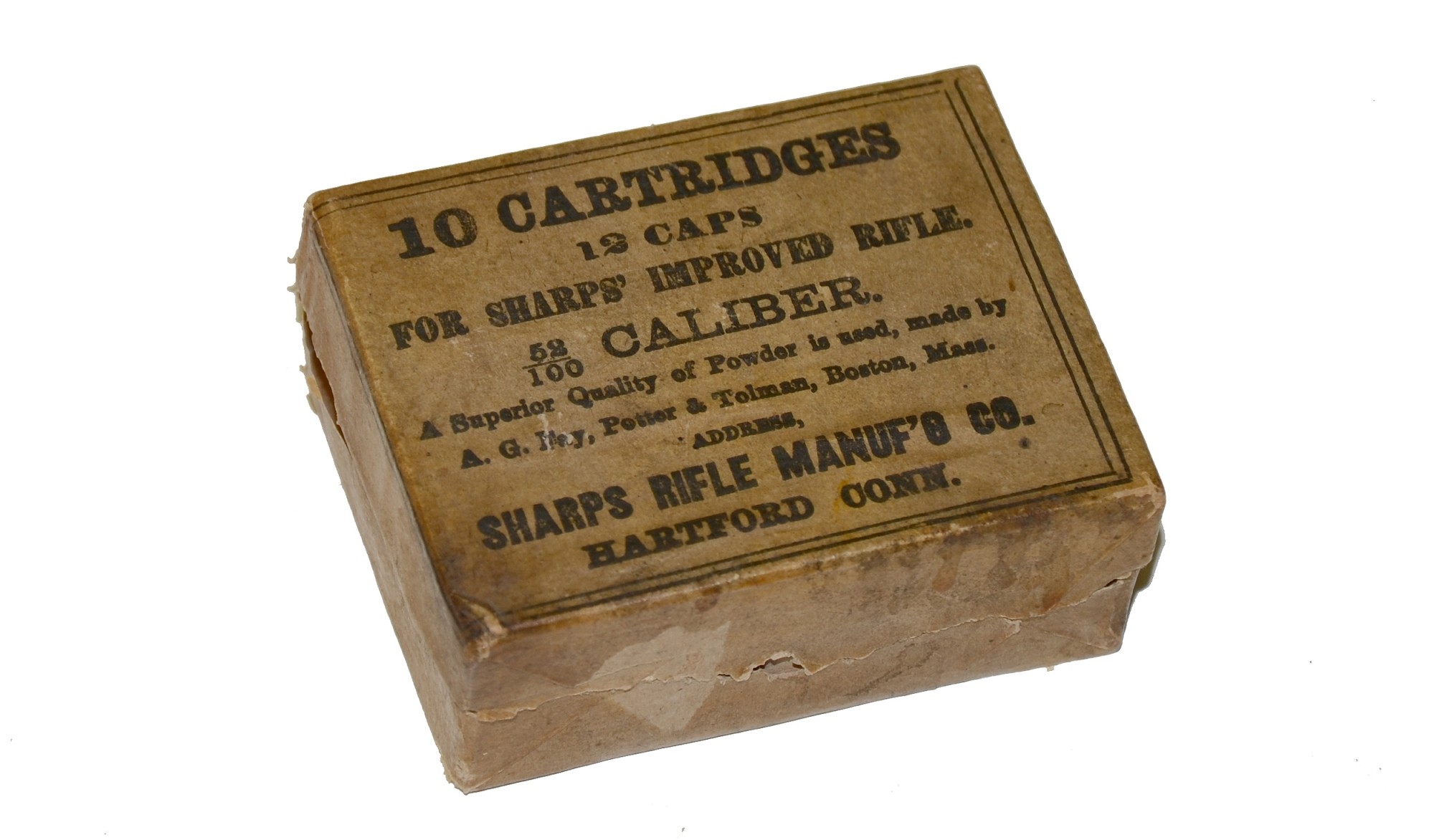 US .52 CALIBER LINEN SHARPS CARTRIDGE WITH OPENED PACKAGE AND