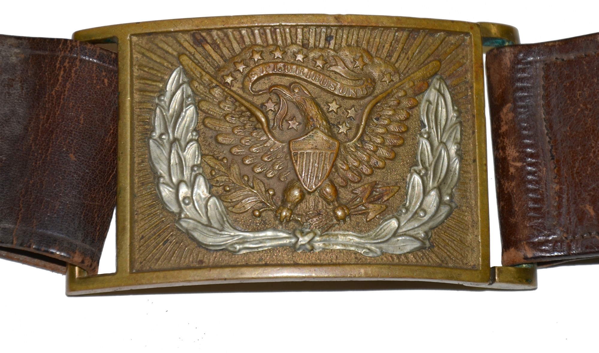 CIVIL WAR NCO BUCKLE ON POSTWAR BELT — Horse Soldier