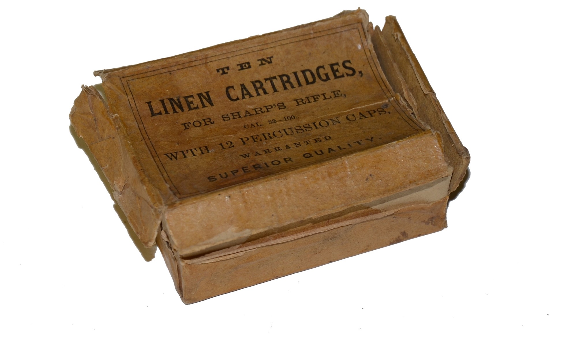 BOX FOR SHARPS RIFLE CARTRIDGES & ONE LINEN CARTRIDGE — Horse Soldier