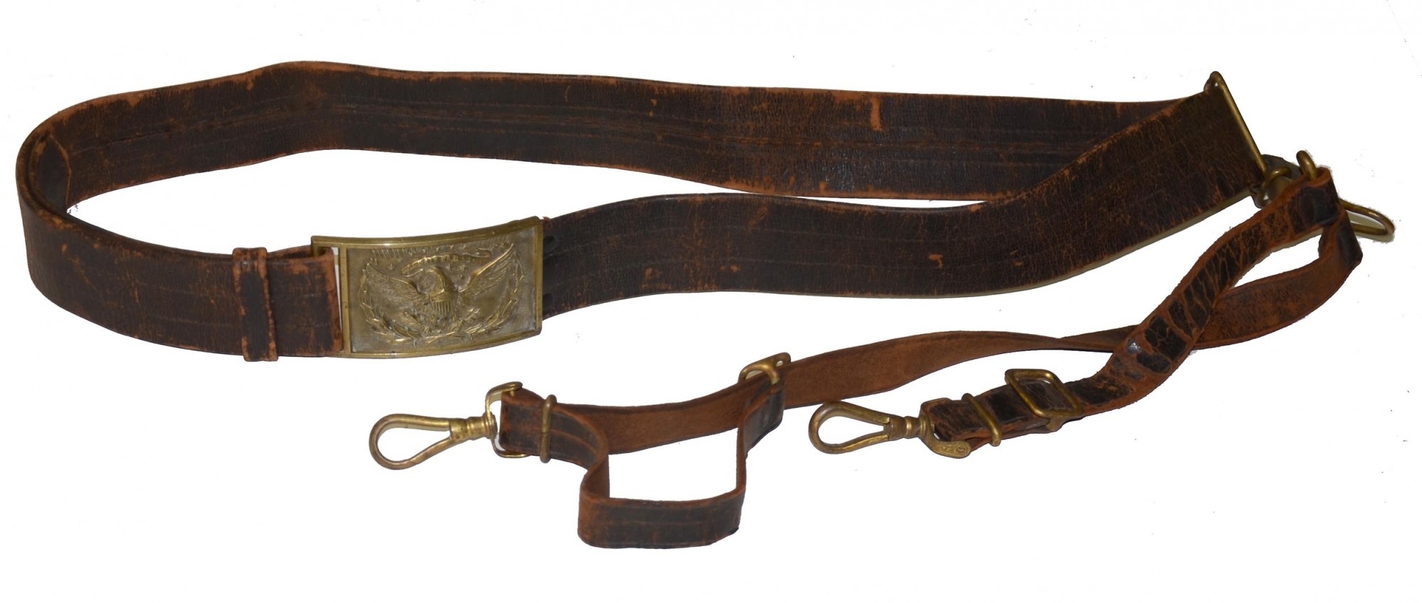 CIVIL WAR OFFICER’S SWORD BELT PLATE ON AN INDIAN WAR BELT — Horse Soldier
