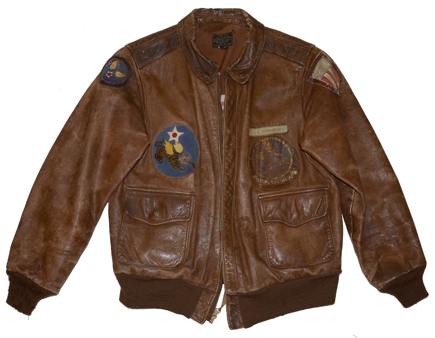 VERY NICE IDENTIFIED WORLD WAR TWO LEATHER FLIGHT JACKET GROUP — Horse