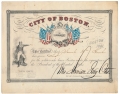 COLORFUL CITY OF BOSTON DONATION RECEIPT, SIGNED BY THE AUTHOR OF "THE BARCLAYS OF BOSTON"