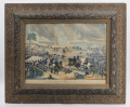 1867 FULL COLOR LITHOGRAPH OF THE BATTLE OF GETTYSBURG STILL IN THE ORIGINAL FRAME