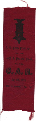 L.E FITCH POST NO. 165 AND L.A HAZARD POST NO. 650 RIBBON, ELMIRA, NEW YORK, JULY 4TH 1893