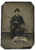 TINTYPE OF 1880’S HUNTER WITH SPENCER SHOTGUN AND HIS DOG