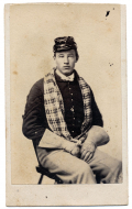 NICE CLEAR THREE-QUARTER SEATED VIEW OF A SAD LOOKING UNION SOLDIER