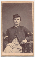 NICE INK ID CDV OF 106TH NEW YORK CORPORAL WEARING A CAMPAIGN BUTTON