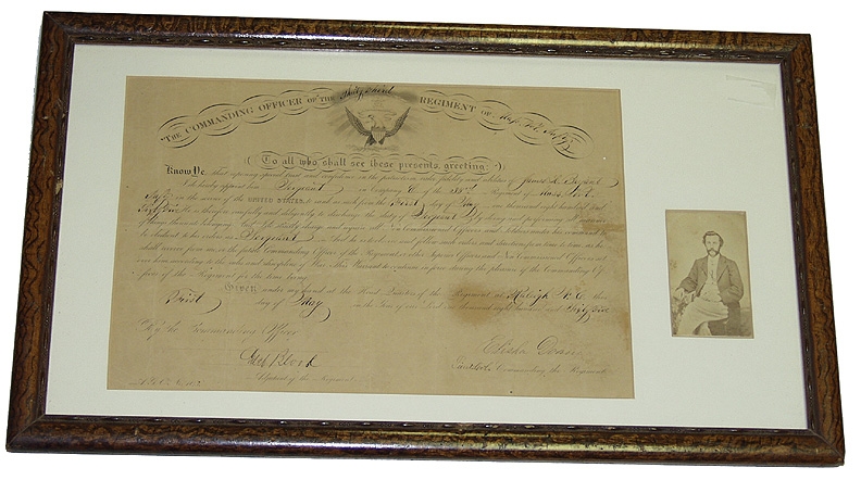 A FRAMED MILITARY COMMISSION AND CDV FOR A MASSACHUSETTS CIVIL WAR NON-COMMISIONED OFFICER