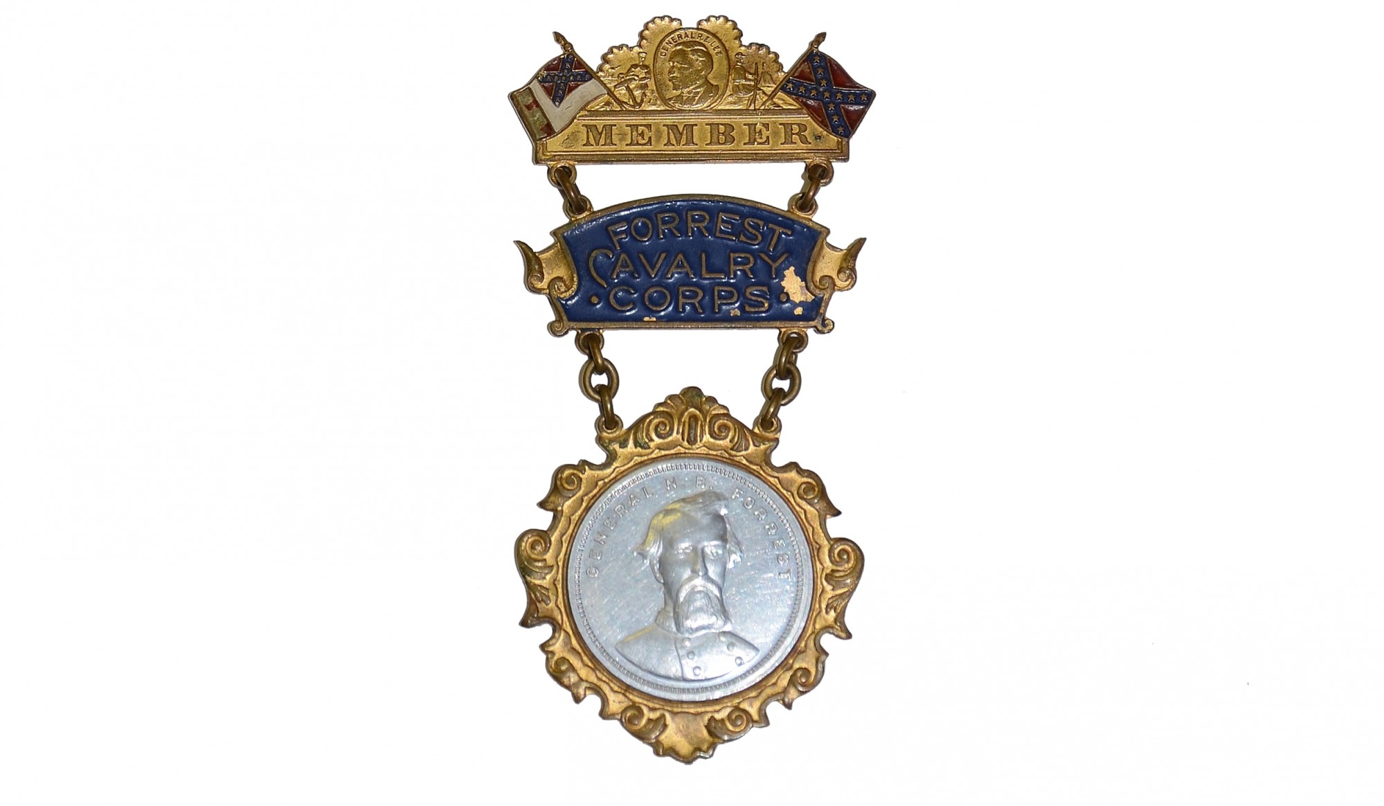 NATHAN BEDFORD FORREST CAVALRY CORPS REUNION BADGE, CIRCA 1915