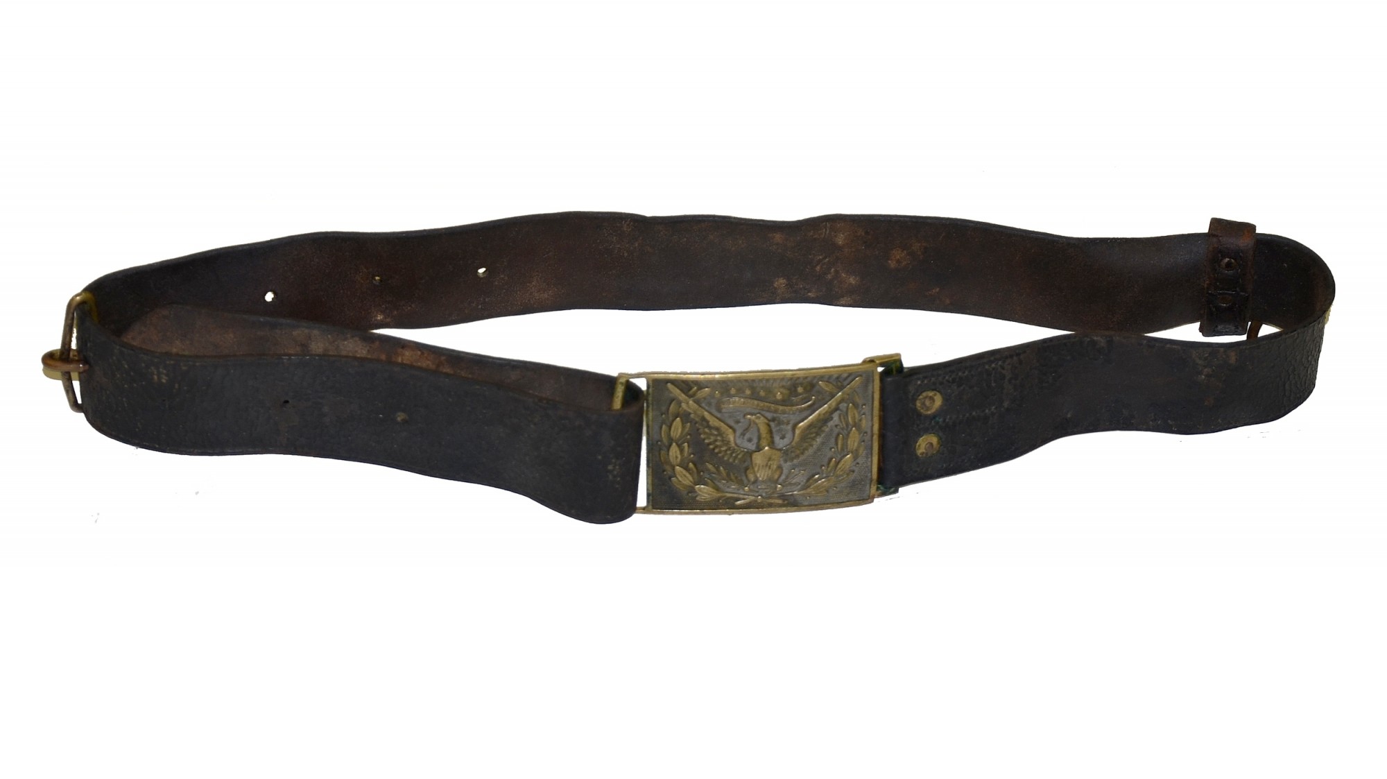 REGULATION MODEL 1851 EAGLE PATTERN U.S. OFFICER’S RECTANGULAR SWORD BELT PLATE ON LEATHER BELT