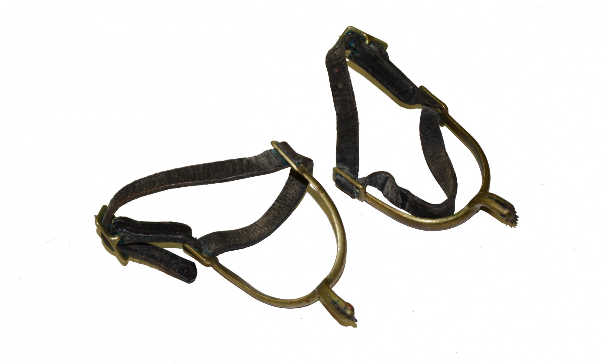 US / CS CIVIL WAR BRASS CAVALRY SPURS WITH ORIGINAL PAIR OF LEATHER STRAPS