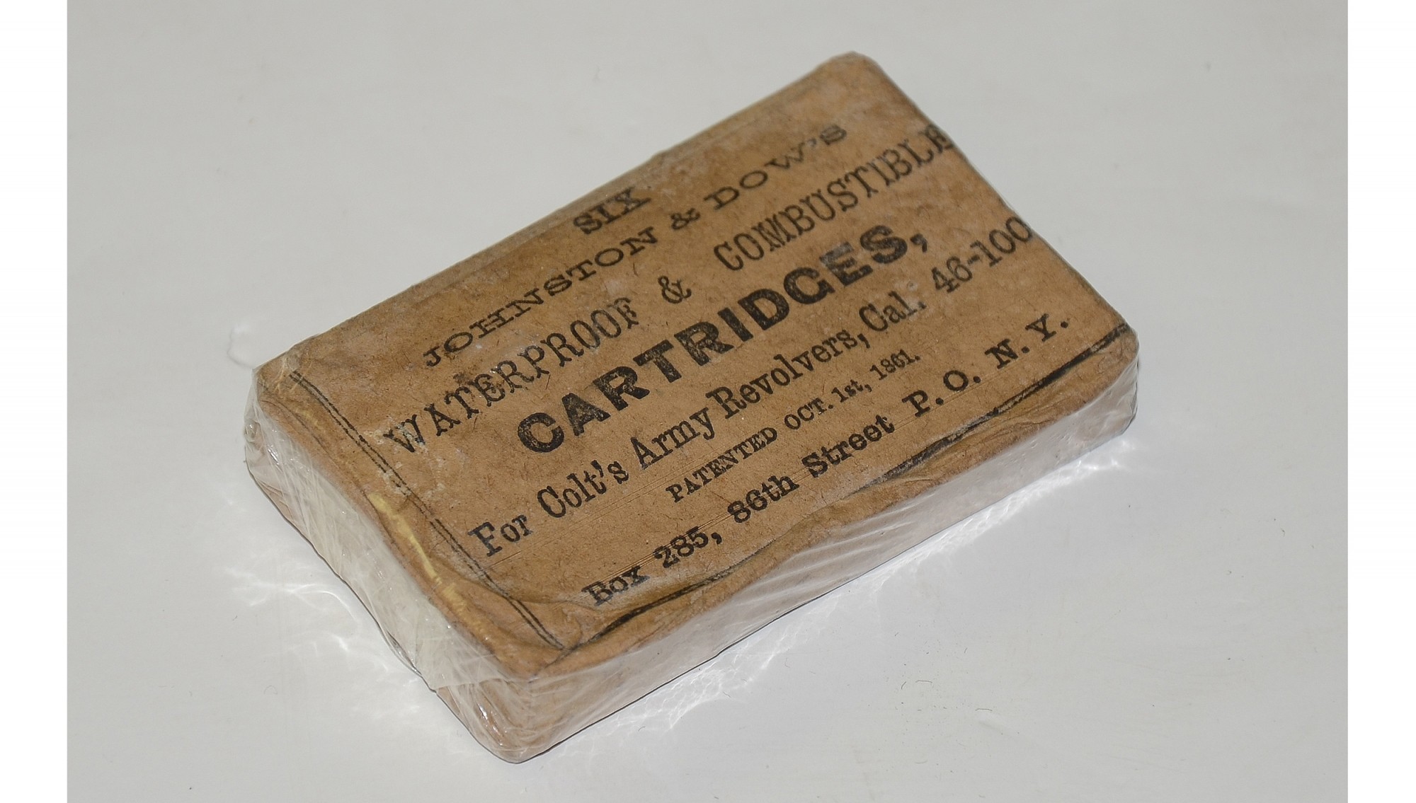 ORIGINAL, UNOPENED PACKAGE OF JOHNSTON & DOW PISTOL CARTRIDGES FOR COLT REVOLVERS