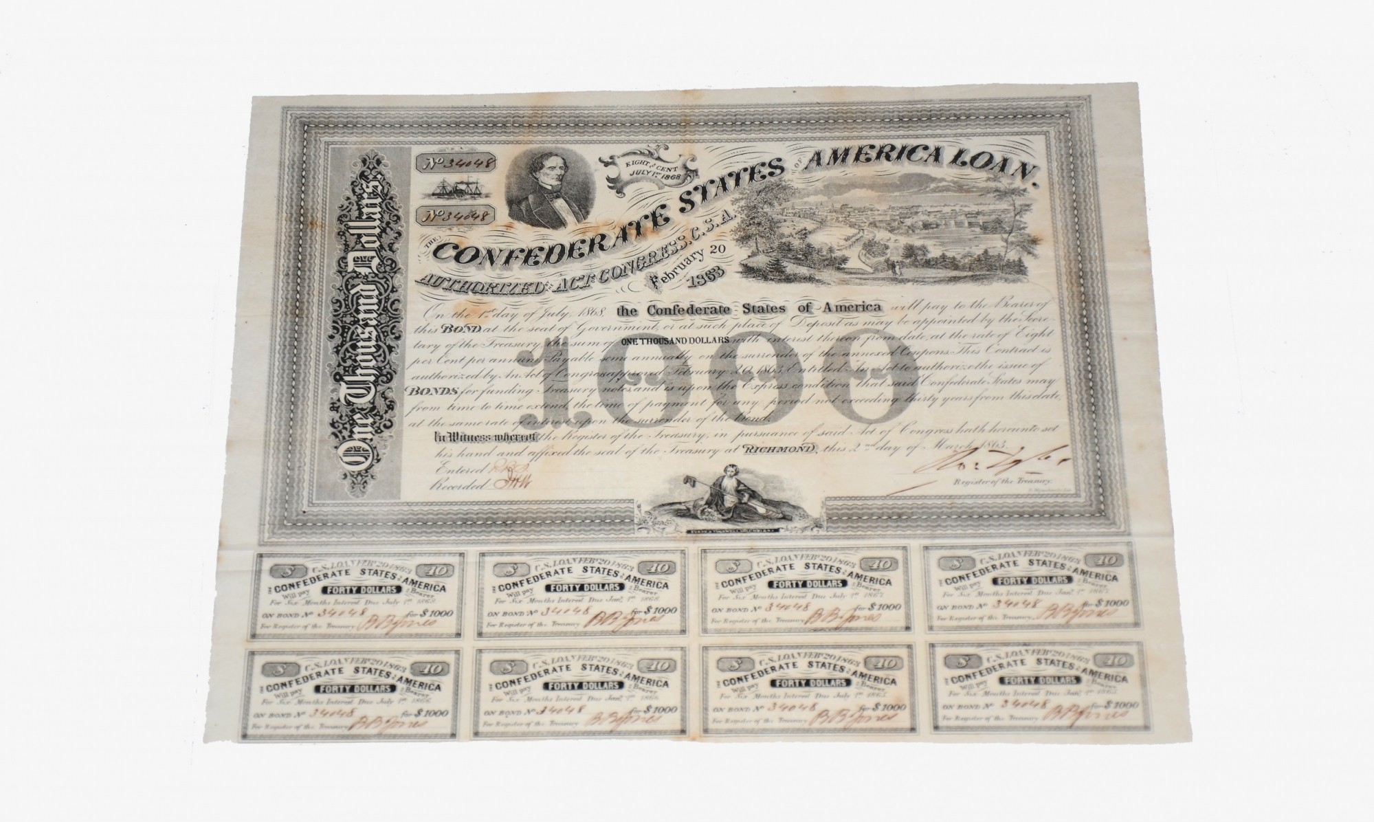 $1000 CONFEDERATE BOND ISSUED FROM RICHMOND