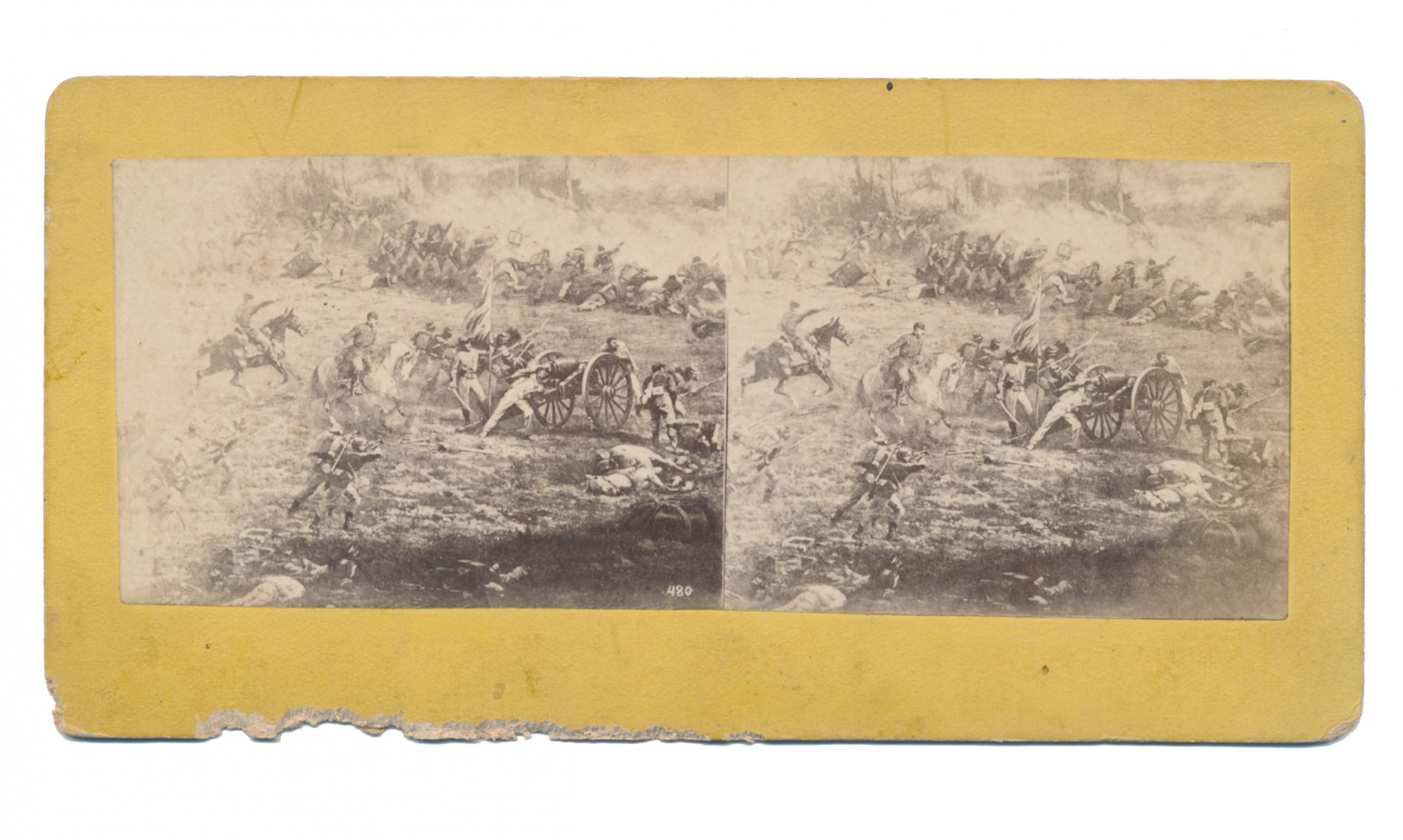 TIPTON CYCLORAMA STEREO VIEW SHOWING DEATH OF LT. CUSHING AT GETTYSBURG
