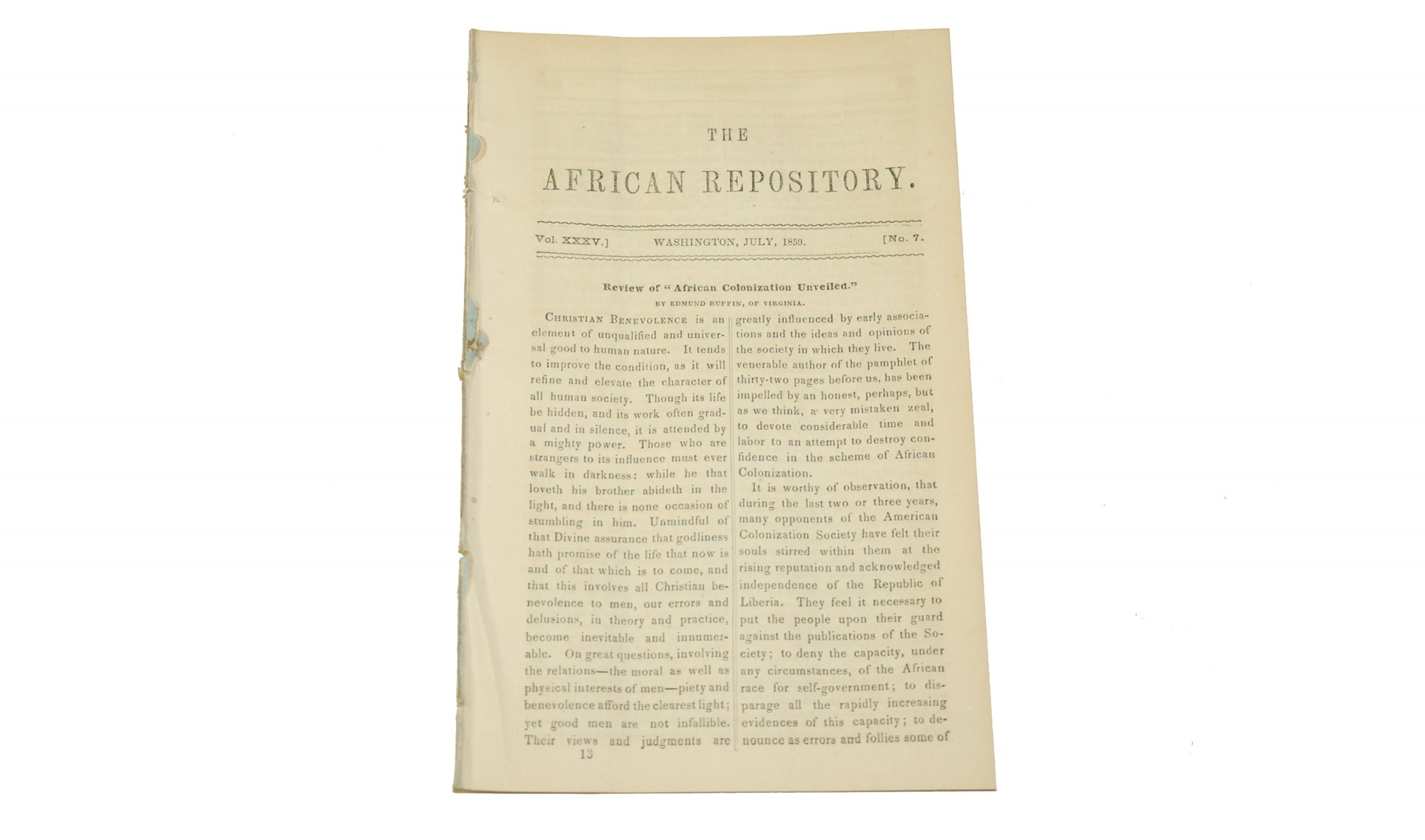 THE AFRICAN REPOSITORY (AMERICAN COLONIZATION SOCIETY) – JULY, 1859