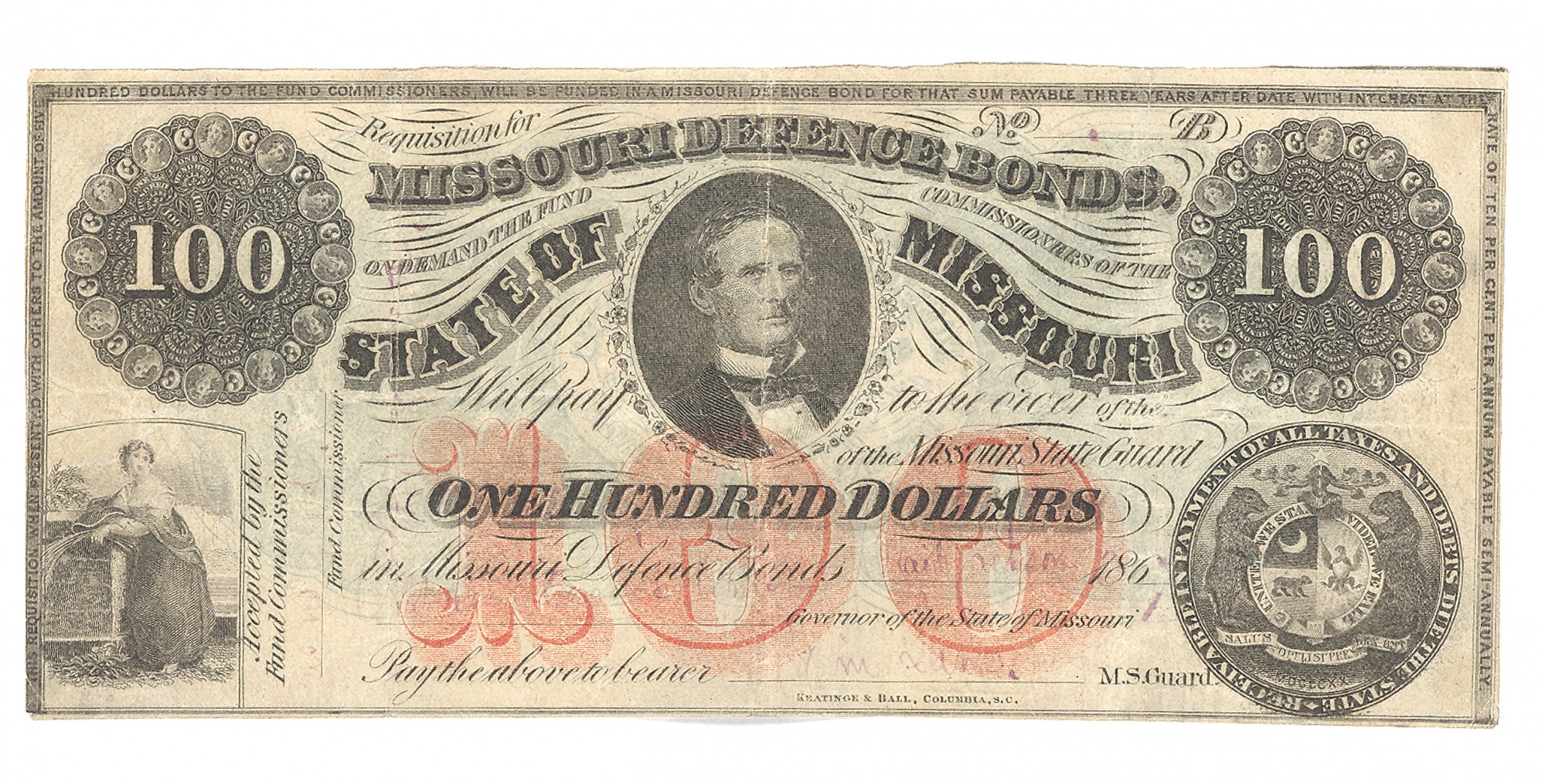 MISSOURI DEFENSE BOND, MISSOURI, $100 NOTE