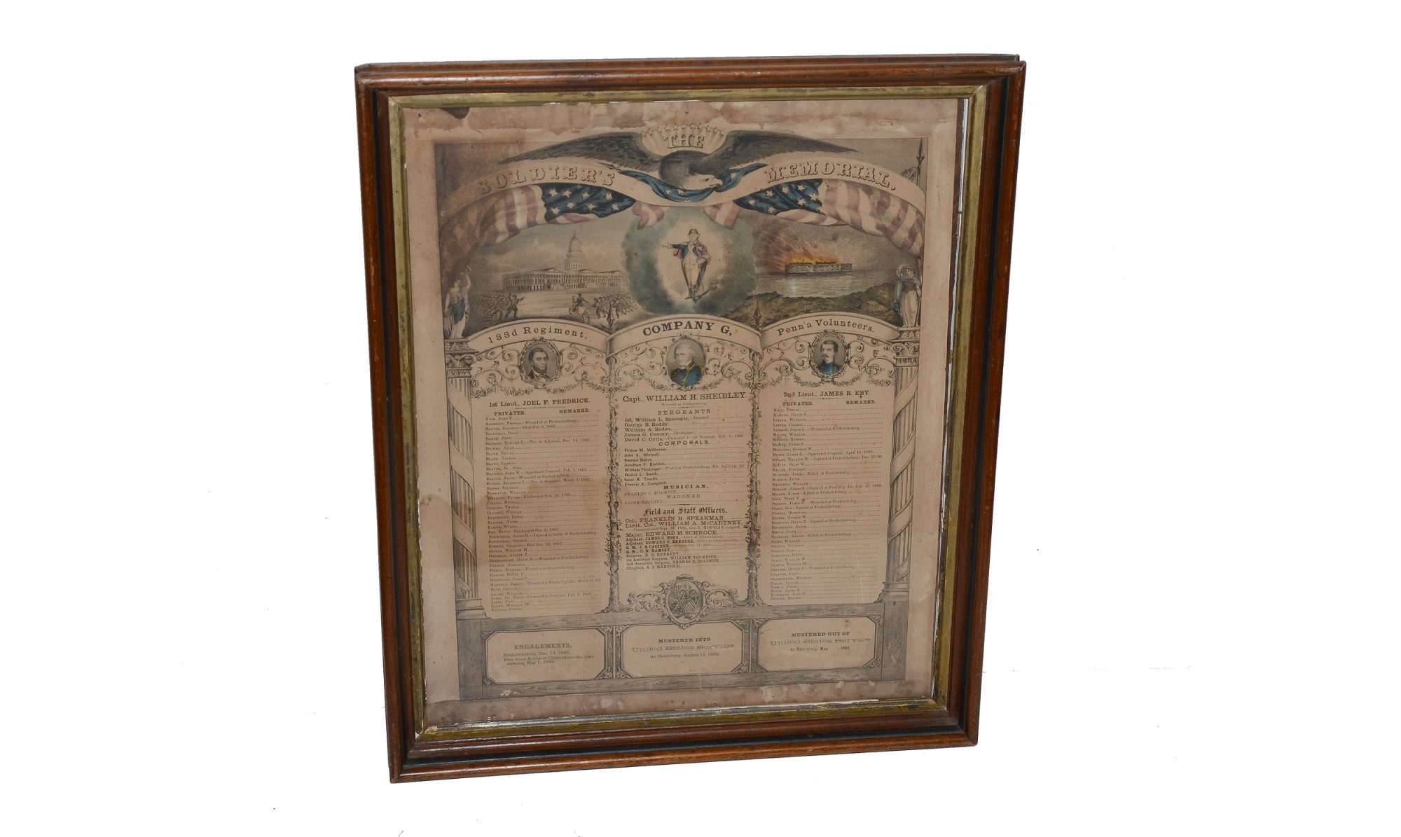 LARGE, FRAMED CIVIL WAR MEMORIAL TO THE 133RD REGIMENT, PENNSYLVANIA VOLUNTEER INFANTRY