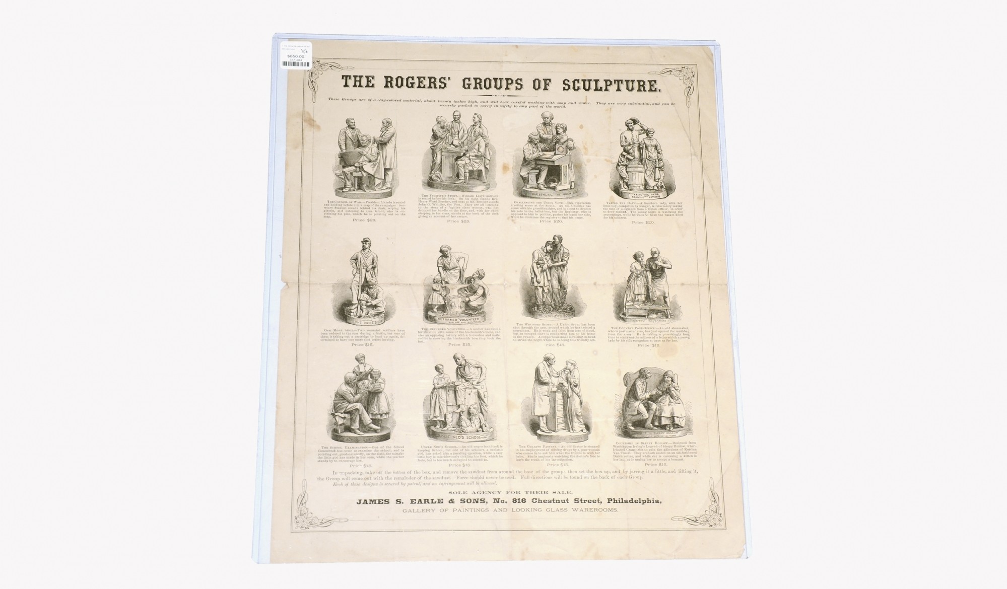 LARGE PERIOD ADVERTISEMENT FOR ROGERS’ SCULPTURES