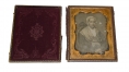 ½ PLATE DAGUERROTYPE OF OLDER LADY, IN ORIGINAL CASE, CA. 1850 