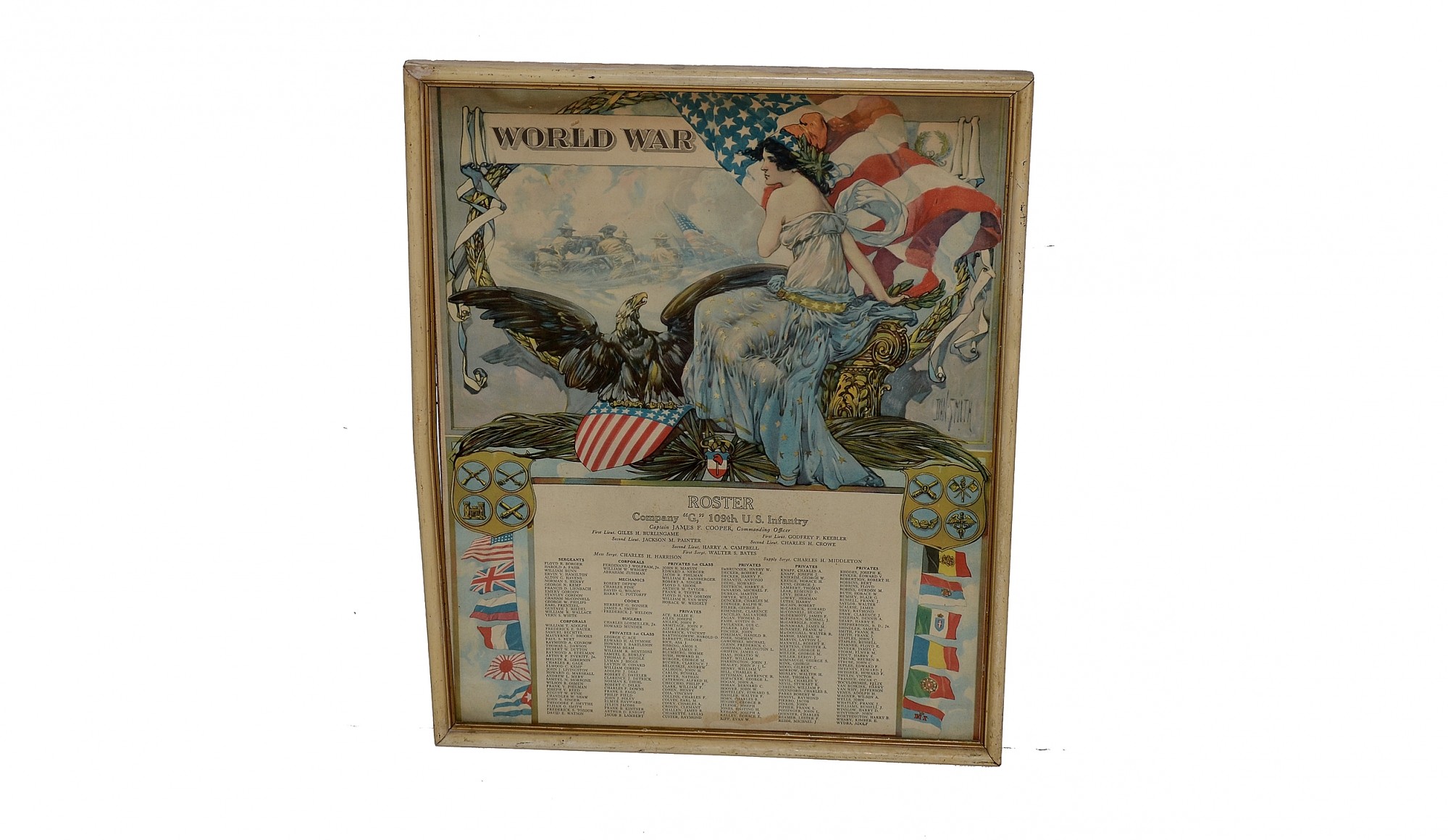 FRAMED WORLD WAR ONE MEMORIAL FOR CO. G, 109TH INFANTRY, 28TH DIVISION
