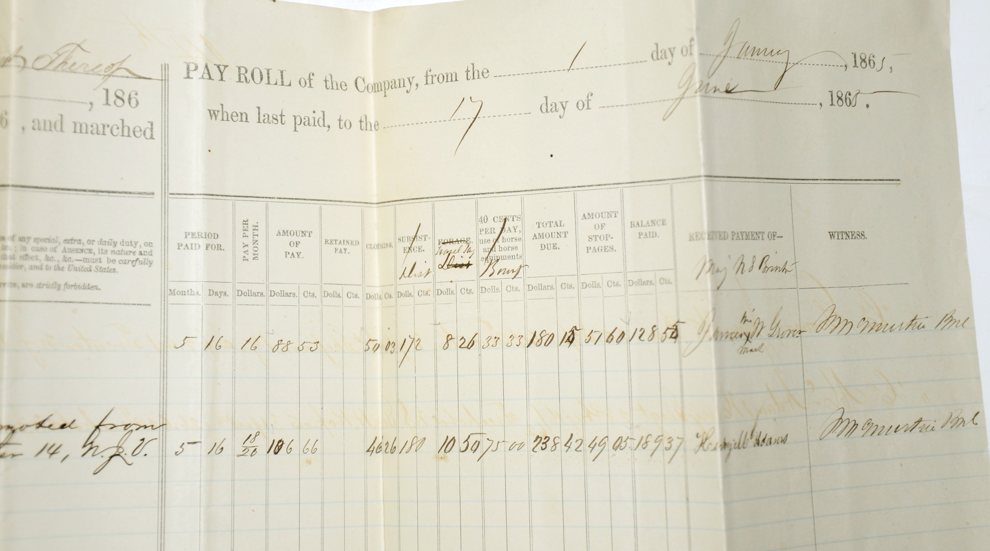 14TH NEW JERSEY PAY VOUCHER SGT. HENRY MCADAMS & PVT. JAMES GLOVER