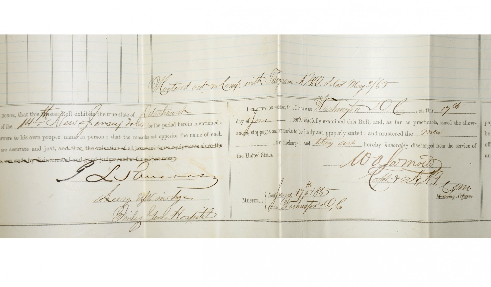 14TH NEW JERSEY PAY VOUCHER SGT. HENRY MCADAMS & PVT. JAMES GLOVER