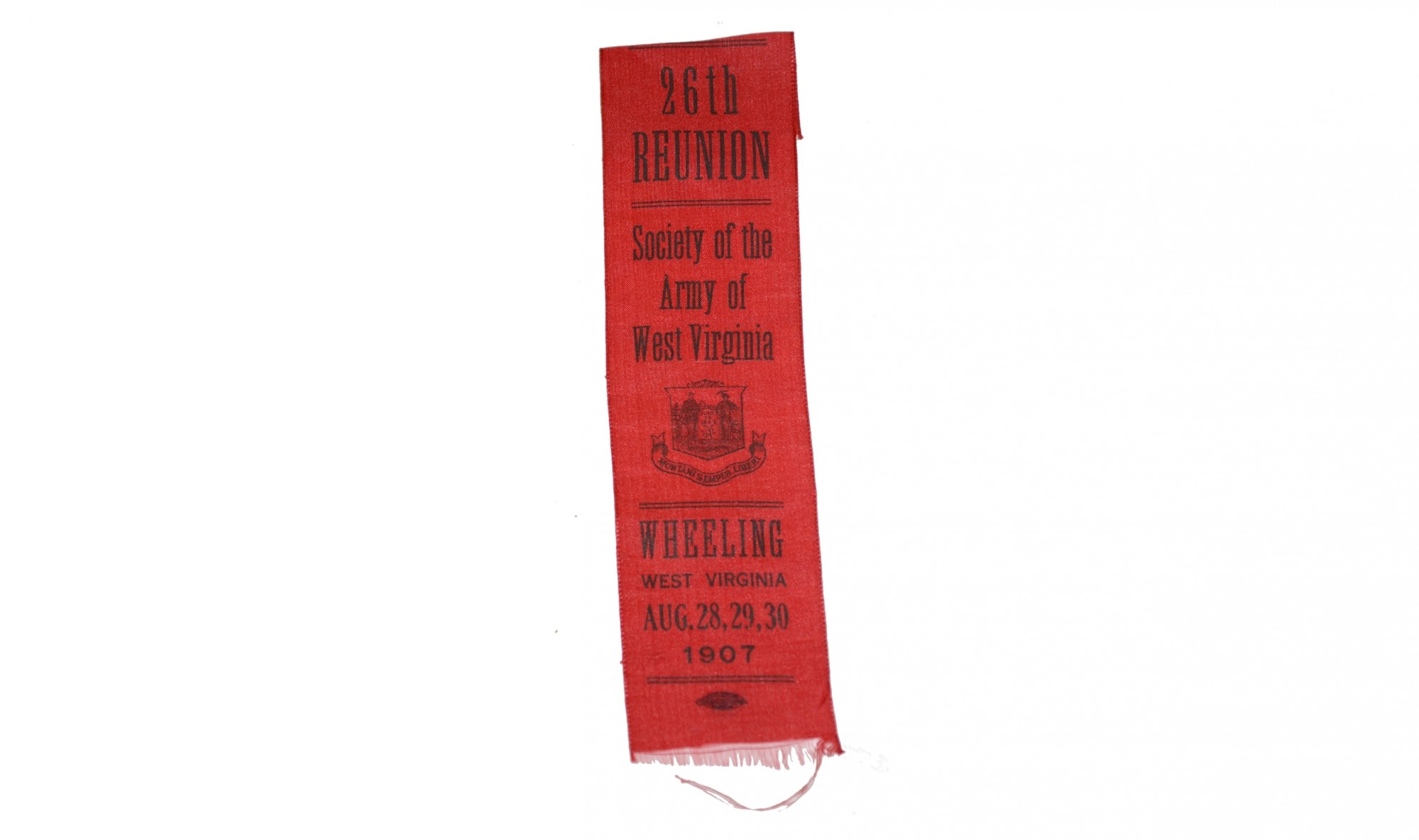 1907 REUNION RIBBON – SOCIETY OF THE ARMY OF WEST VIRGINIA