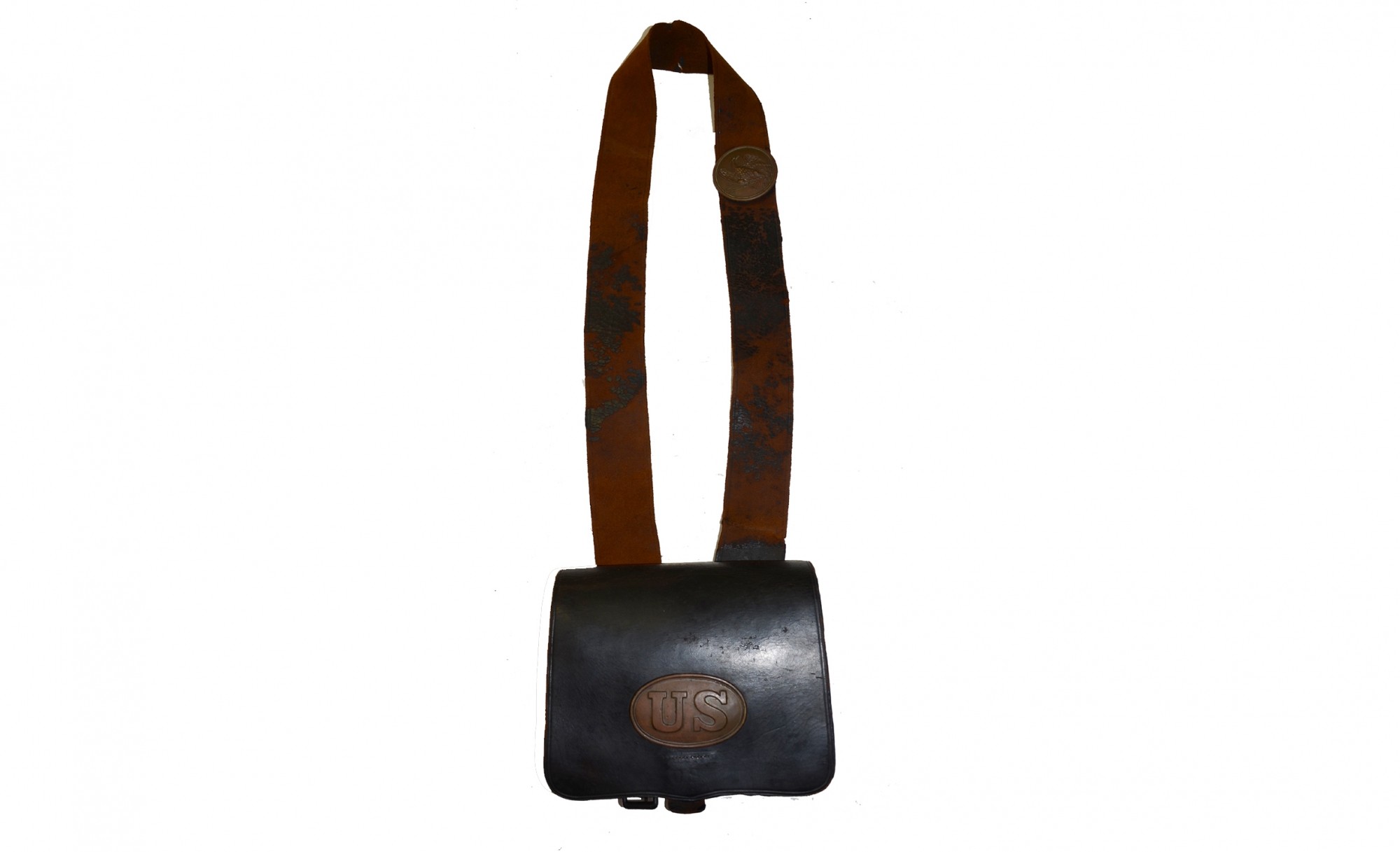 U.S. STAMPED, MAKER MARKED PATTERN 1861 LEATHER, RIFLE-MUSKET CARTRIDGE BOX WITH SHOULDER STRAP 