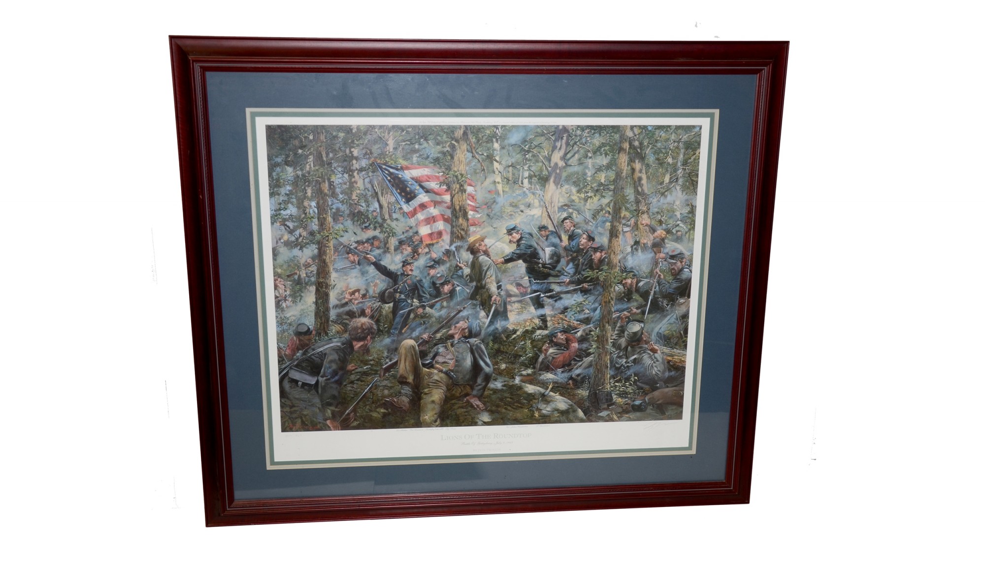 FRAMED PRINT – “LIONS OF THE ROUND TOP”, BATTLE OF GETTYSBURG, JULY 2, 1863, BY DON TROIANI
