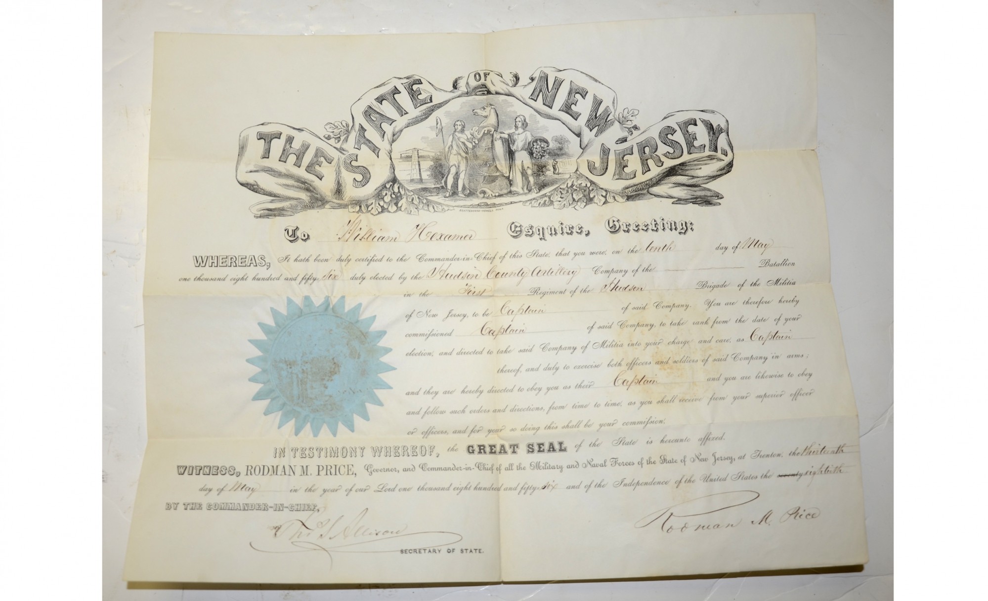 CIVIL WAR CORRESPONDENCE OF CAPT. WILLIAM HEXAMER, BATTERY “A”, FIRST NEW JERSEY ARTILLERY