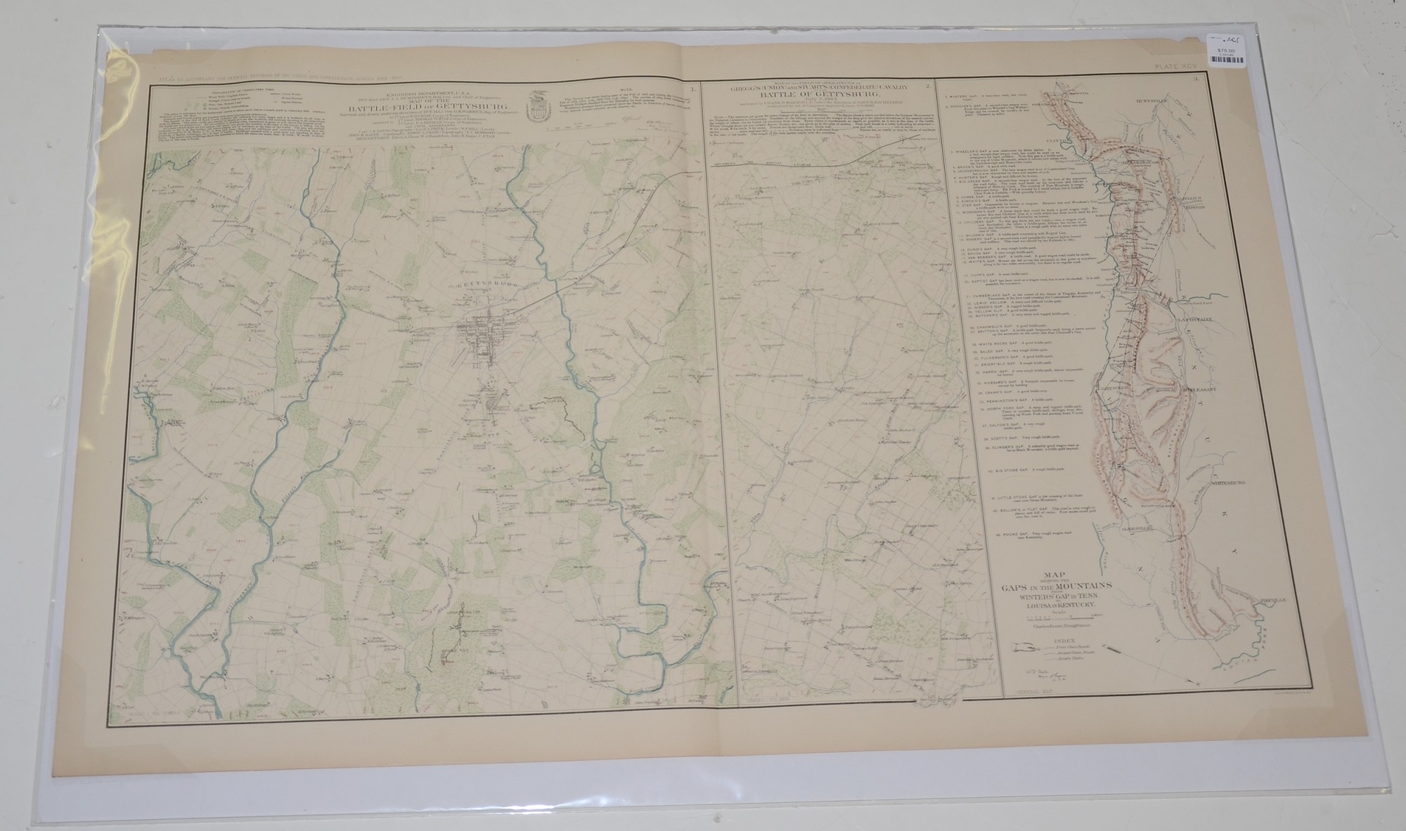 MAP OF GETTYSBURG JULY 3 OPERATIONS FROM ATLAS OF CIVIL WAR