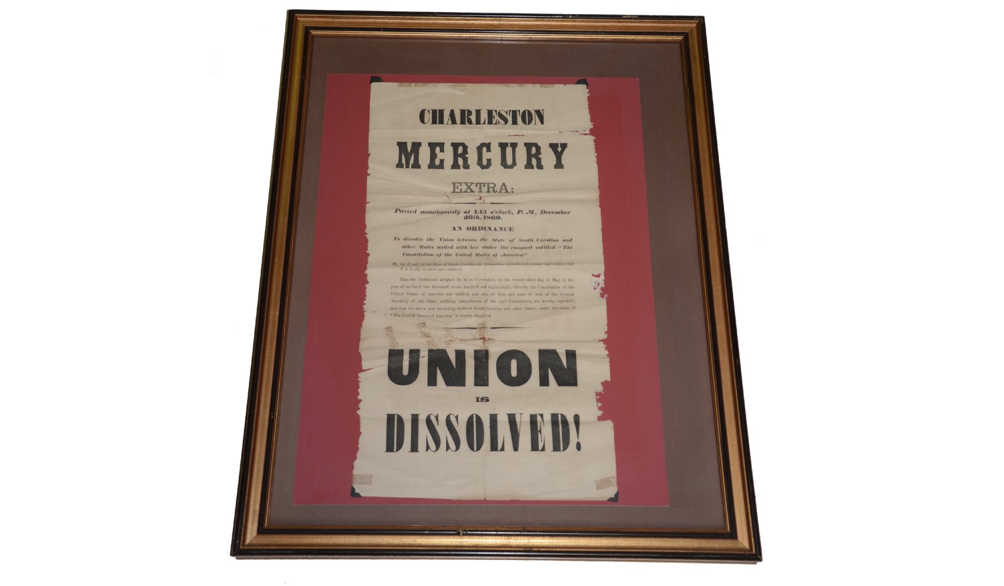 CHARLESTON MERCURY BROADSIDE — “UNION IS DISSOLVED”