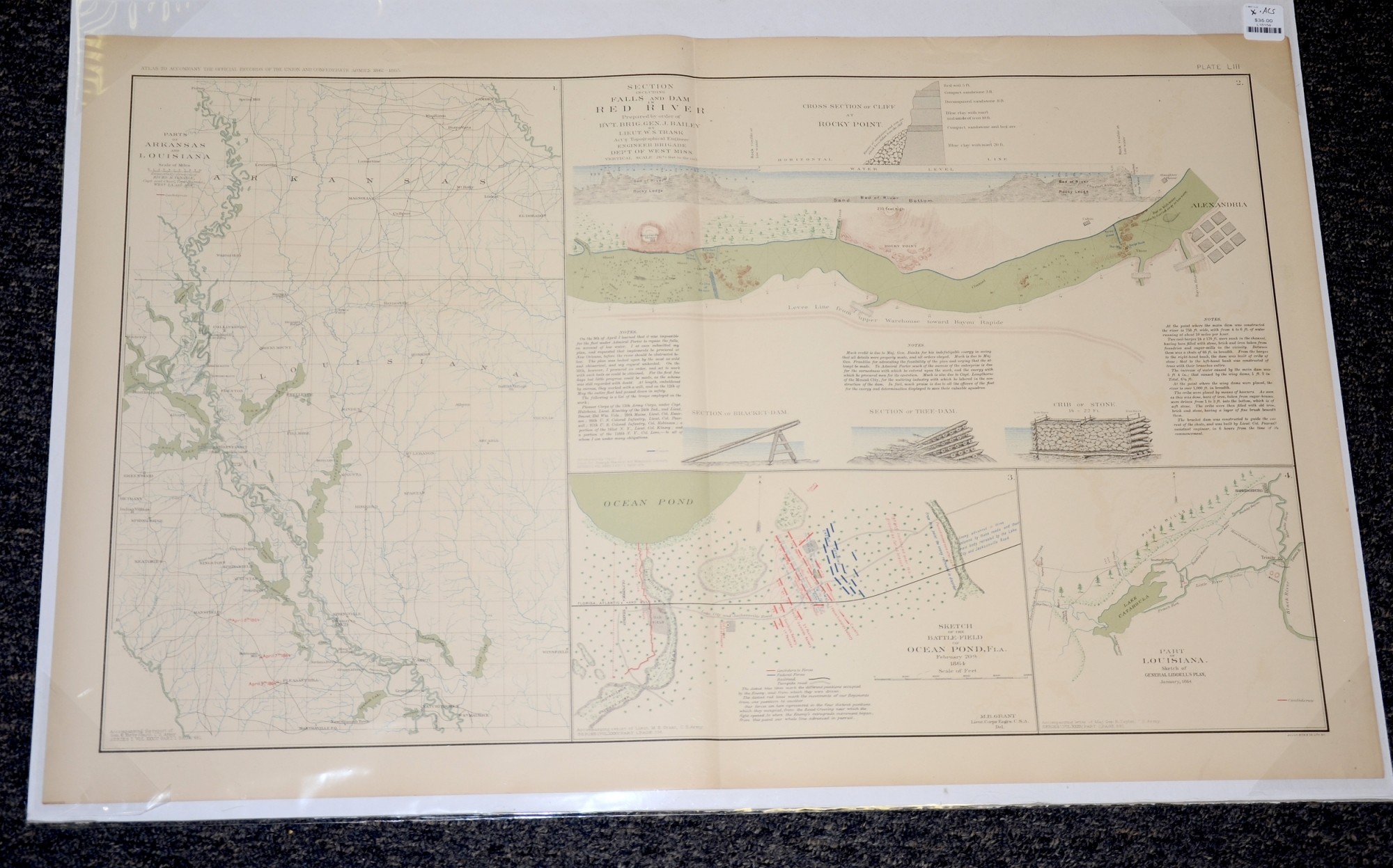 MAP OF RED RIVER, ARKANSAS AND LOUISANA, AND OCEAN POND FLORIDA
