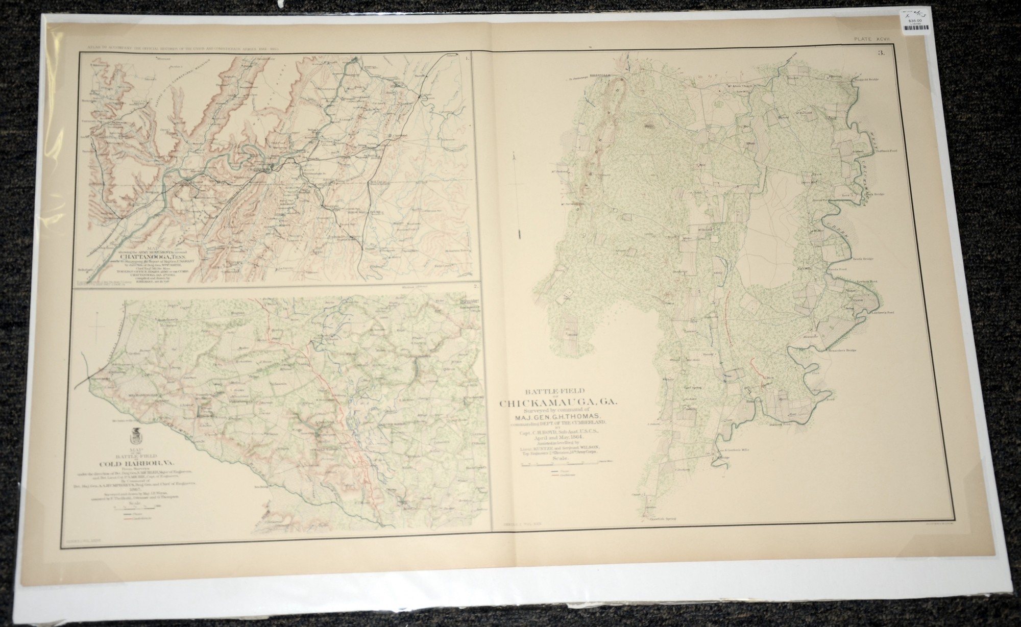 MAP OF COLD HARBOR, CHATTANOOGA, CHICKAMAUGUA FROM ATLAS OF OFFICIAL RECORDS