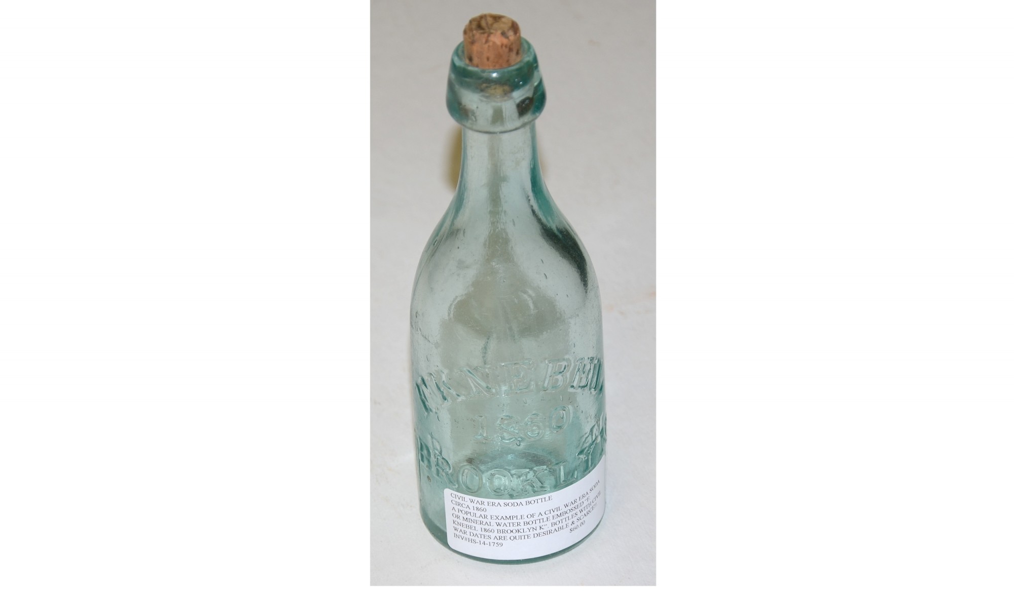CIVIL WAR ERA SODA BOTTLE, CIRCA 1860