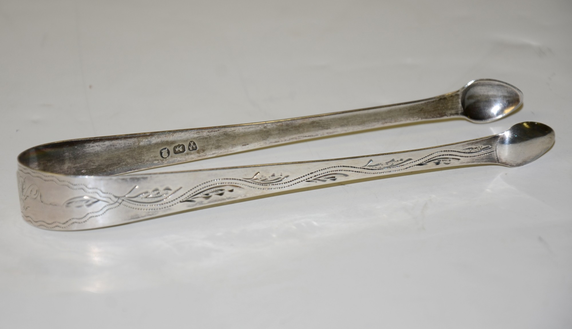 SILVER SUGAR TONGS ENGRAVED WITH INITIALS 