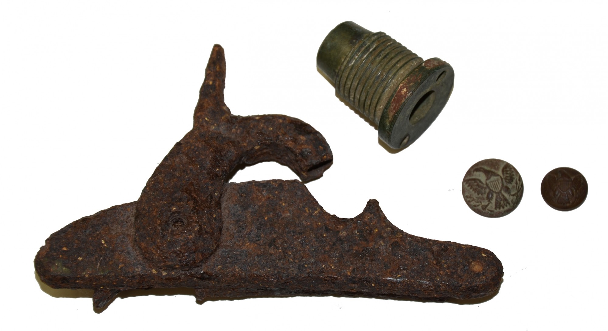 GROUP OF RELICS FOUND ON LITTLE ROUND TOP AT GETTYSBURG — Horse Soldier