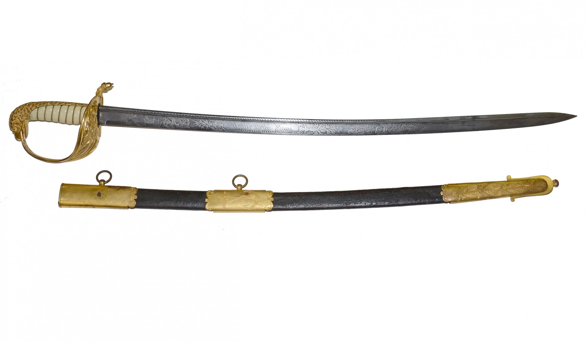 US NAVAL OFFICER’S EAGLE HEAD POMMEL SWORD WITH IVORY GRIP