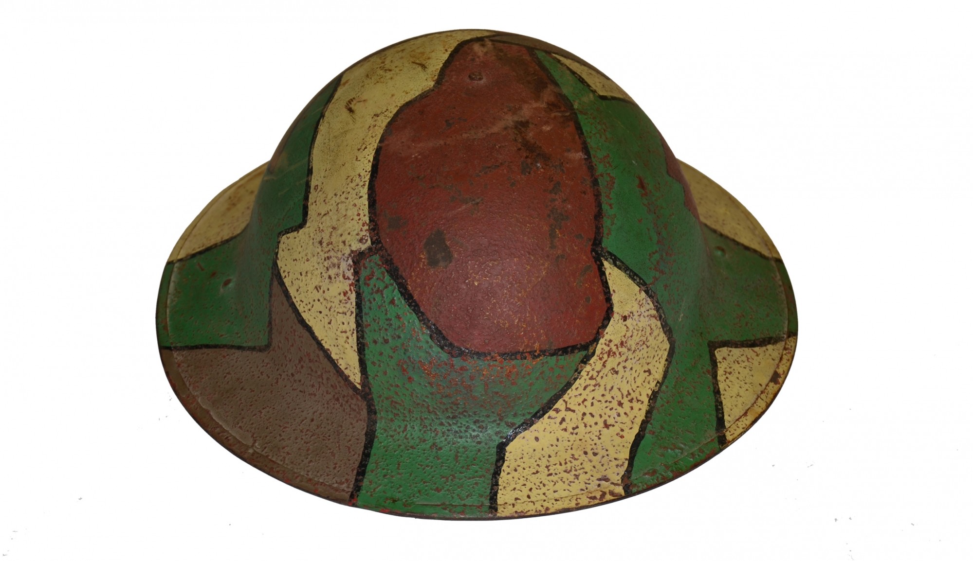 US WORLD WAR ONE MODEL 1917 HELMET SHELL WITH CAMOUFLAGE PAINT AND 28TH DIVISION INSIGNIA