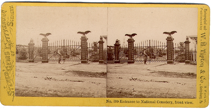 TIPTON STEREO VIEW #599 - NATIONAL CEMETERY GATES, GETTYSBURG
