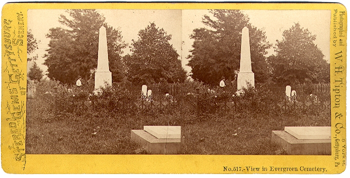 TIPTON STEREO VIEW #517 - EVERGREEN CEMETERY, GETTYSBURG