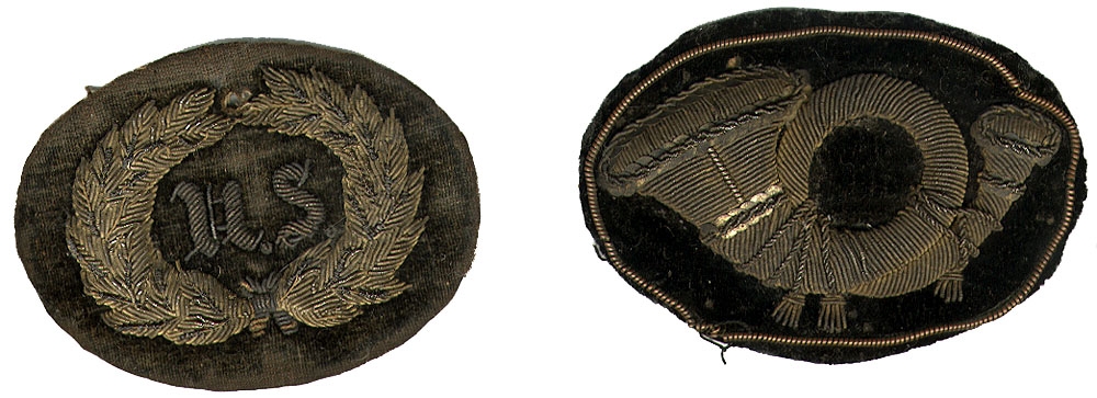 PAIR OF EMBROIDERED OFFICER'S HAT INSIGNIAS ID'D TO ASST. SURGEON DANIEL M. HOLT, 121ST NEW YORK INFANTRY