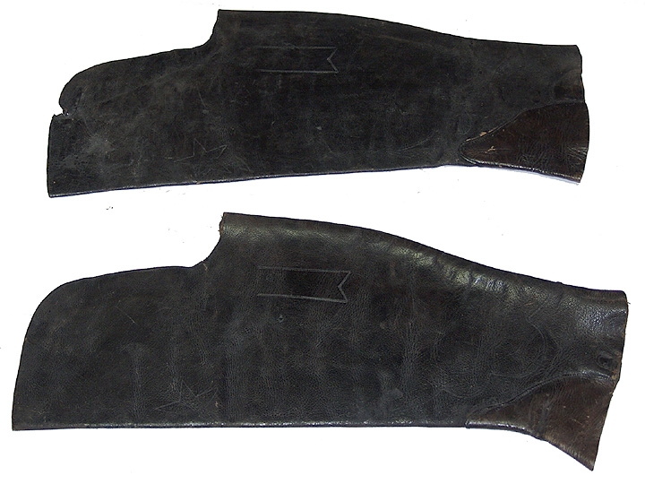 PAIR OF RARE, KNEE-LENGTH, BLACK BRIDLE LEATHER LINED LEGGINGS OR FALSE BOOTS
