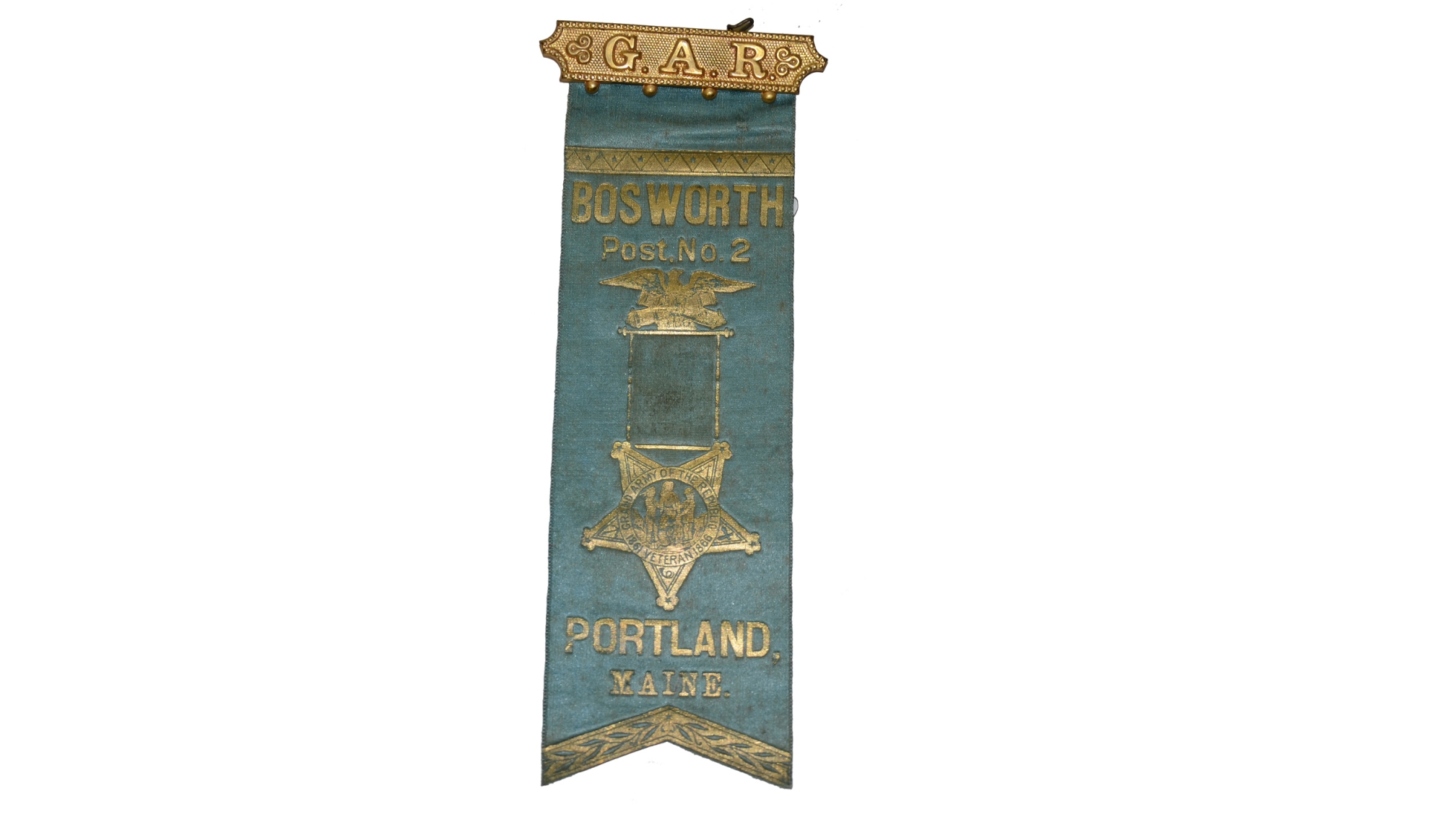 G.A.R. RIBBON, BOSWORTH POST NO. 2, PORTLAND, MAINE — Horse Soldier