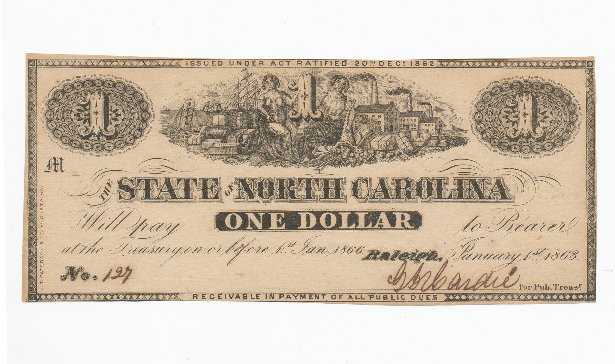 THE STATE OF NORTH CAROLINA $1 NOTE