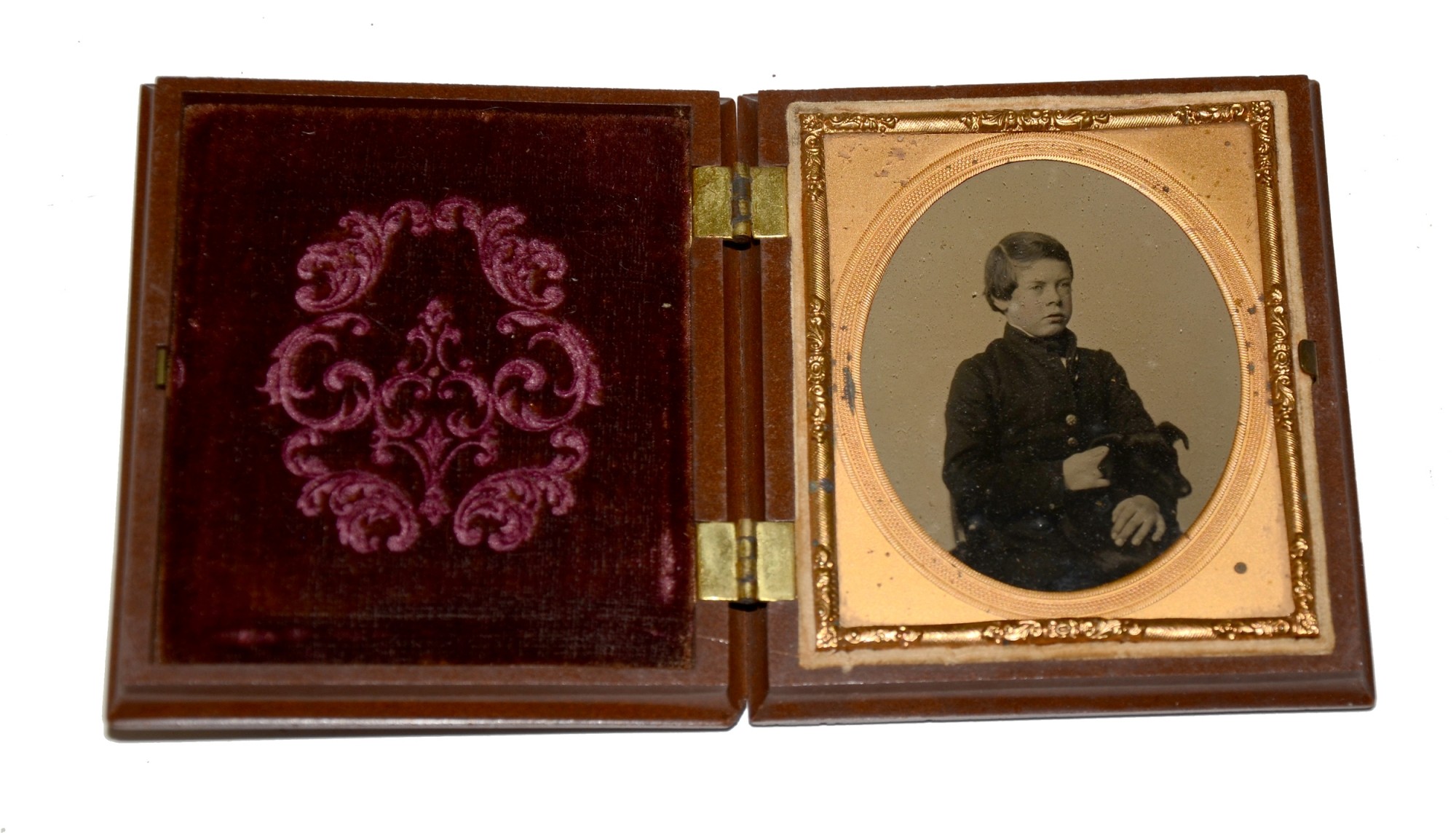 SIXTH PLATE TINTYPE OF BOY WITH DOG