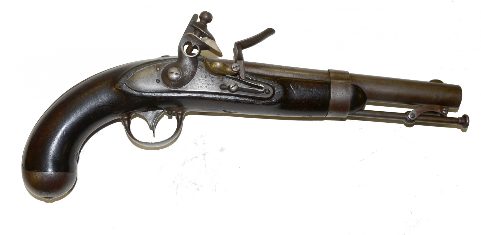 RECONVERTED M1836 SINGLE-SHOT, FLINTLOCK PISTOL BY CONNECTICUT MAKER ROBERT JOHNSON